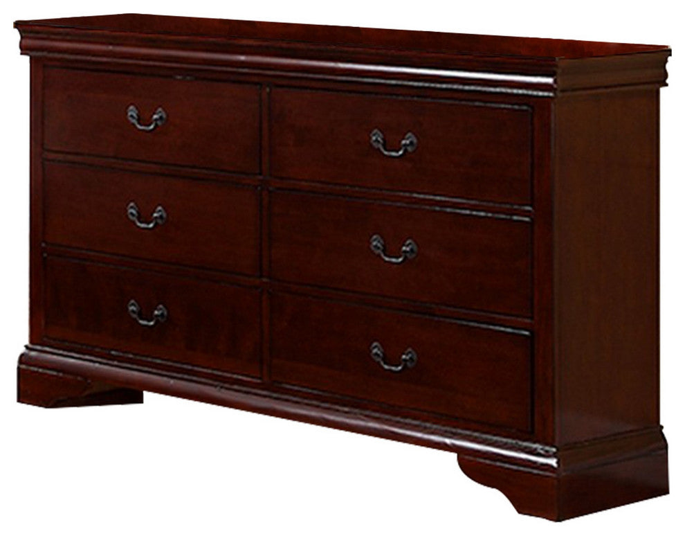 Benzara BM232907 6 Drawers Wooden Dresser With Bracket Feet, Brown