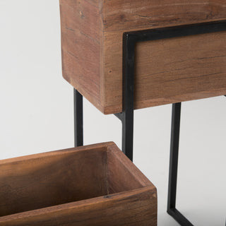 Jadine Set of 2 Medium Brown Wood With Black Metal Rectangle Frames