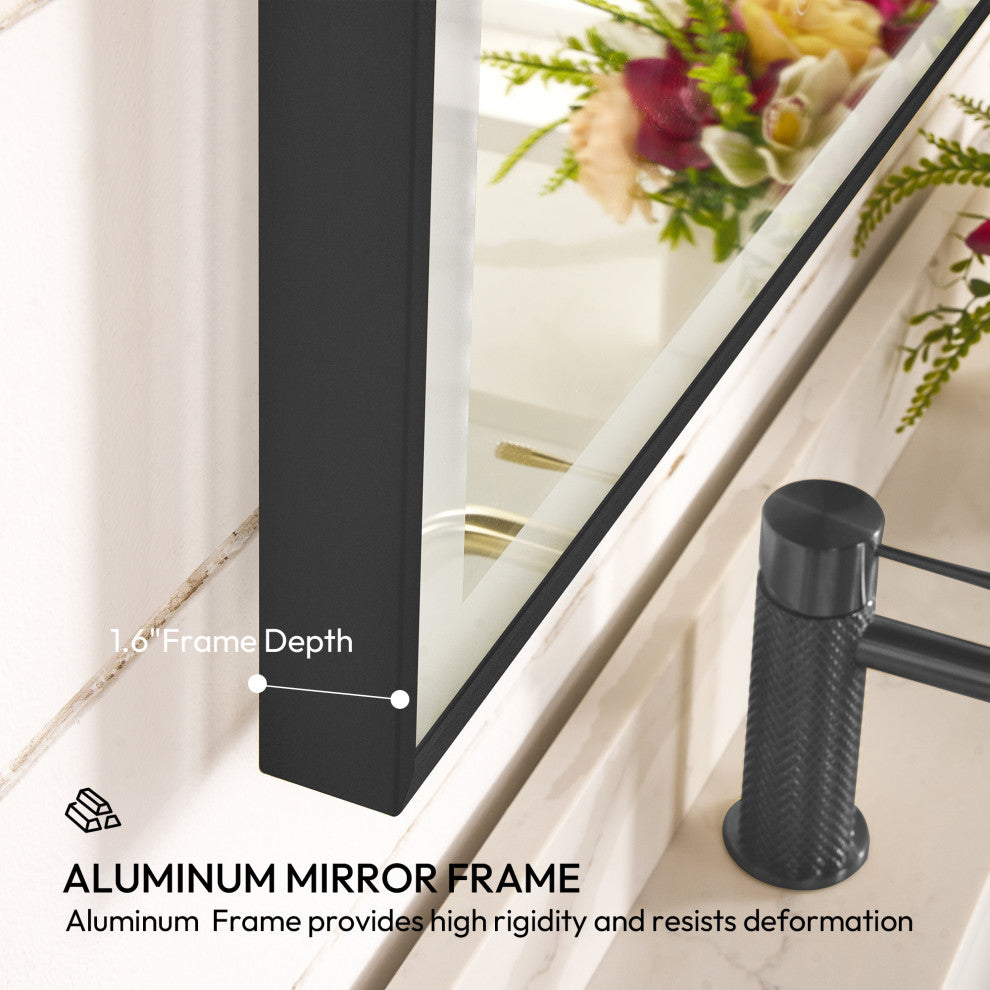 Estartit Oval LED Wall Mount Mirror, Brushed Black, 24" W X 40" H