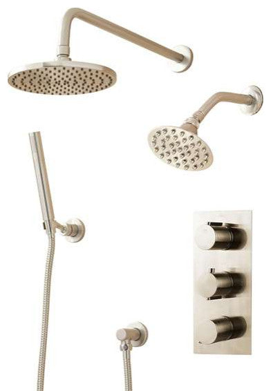 Fontana Wall Mounted Dual Round Shower Heads, Handshower Triple Handle