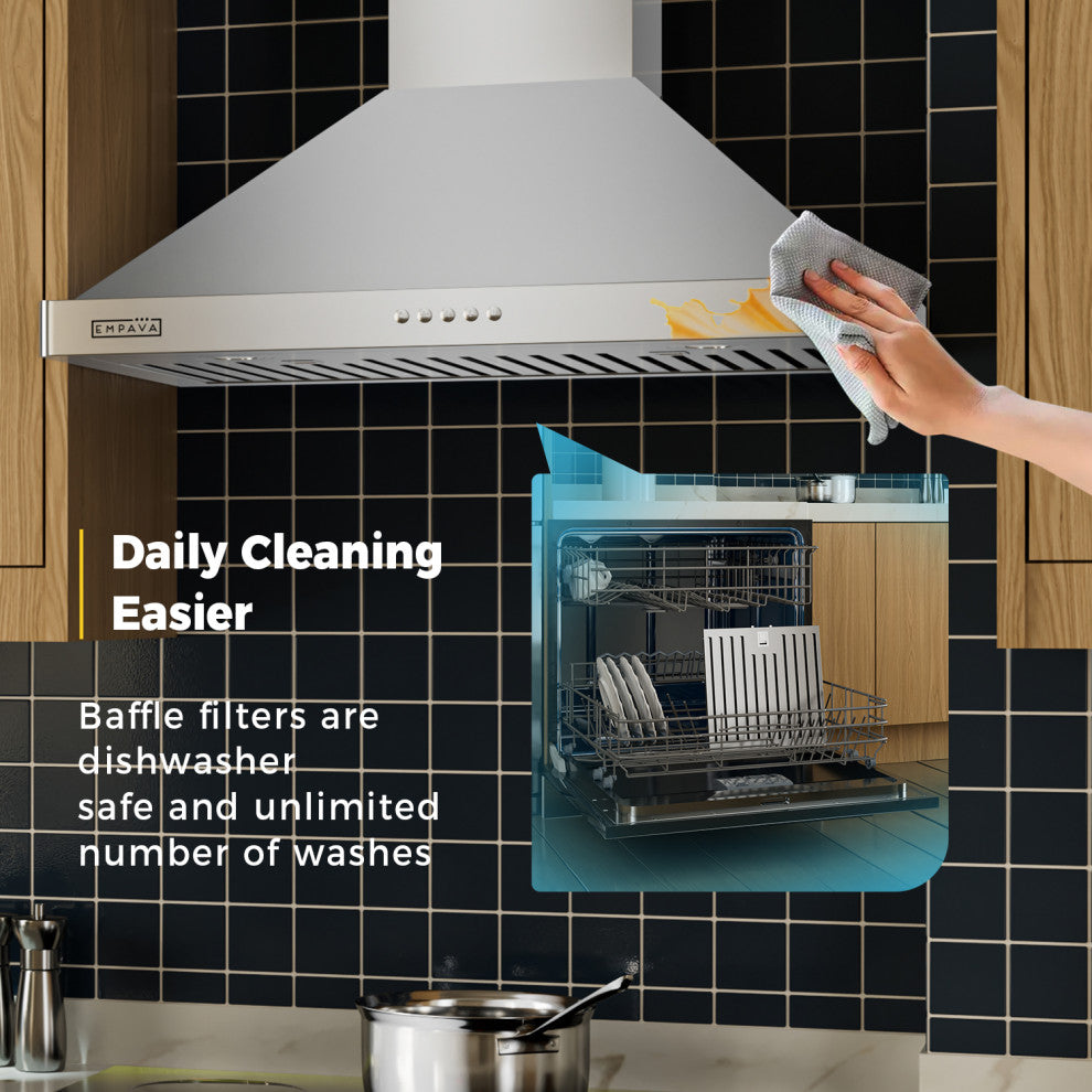 Empava 30 in. 400 CFM Wall Mount Range Hood Ducted Exhaust Kitchen Vent