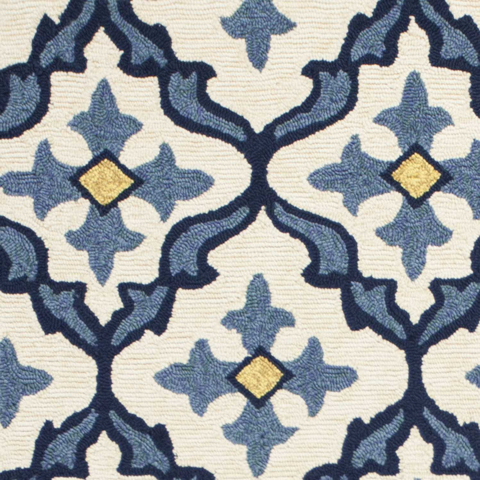 HomeRoots 5' x 7' Ivory or Blue Geometric Mosaic Indoor Outdoor Area Rug