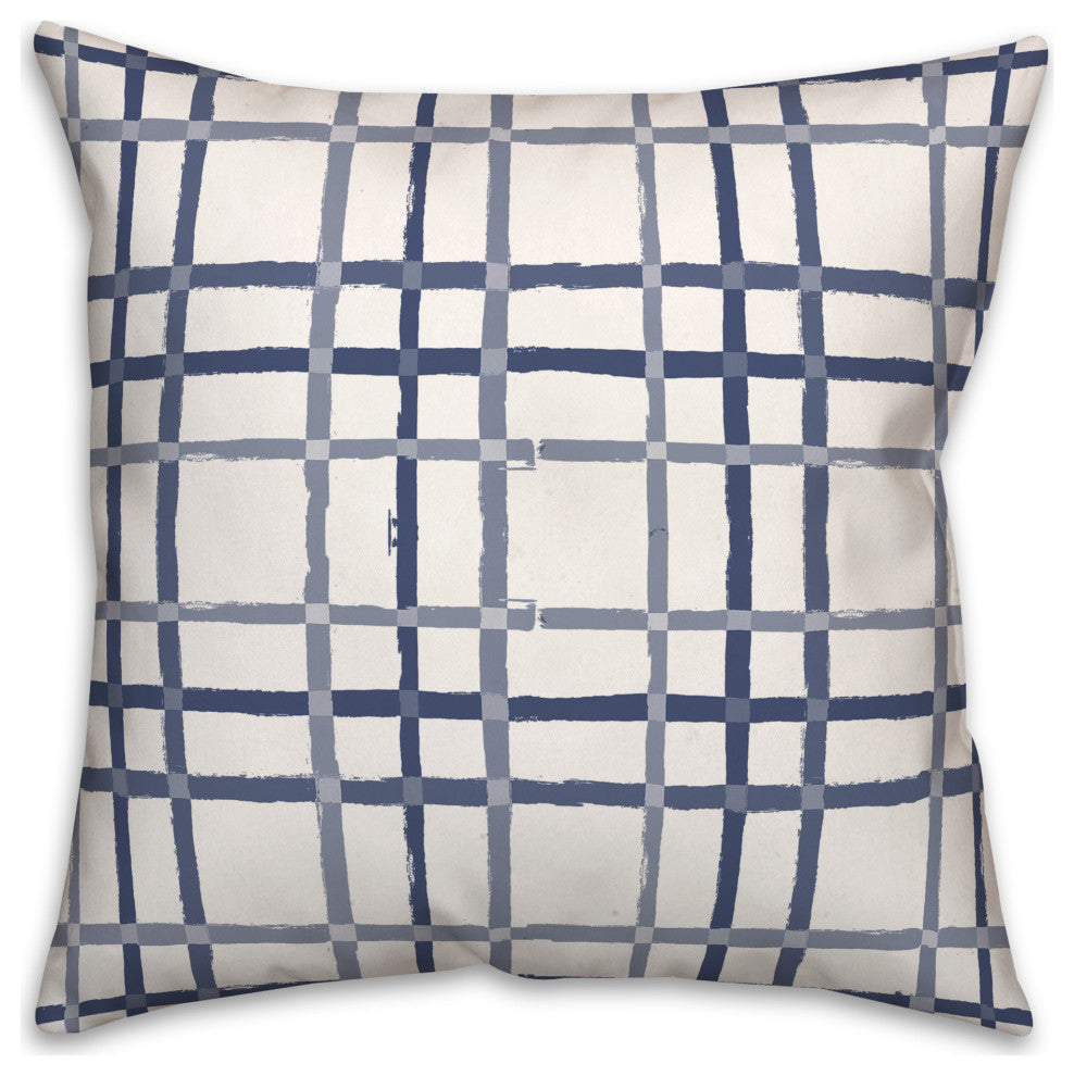 Blue Gray Plaid 18x18 Throw Pillow
