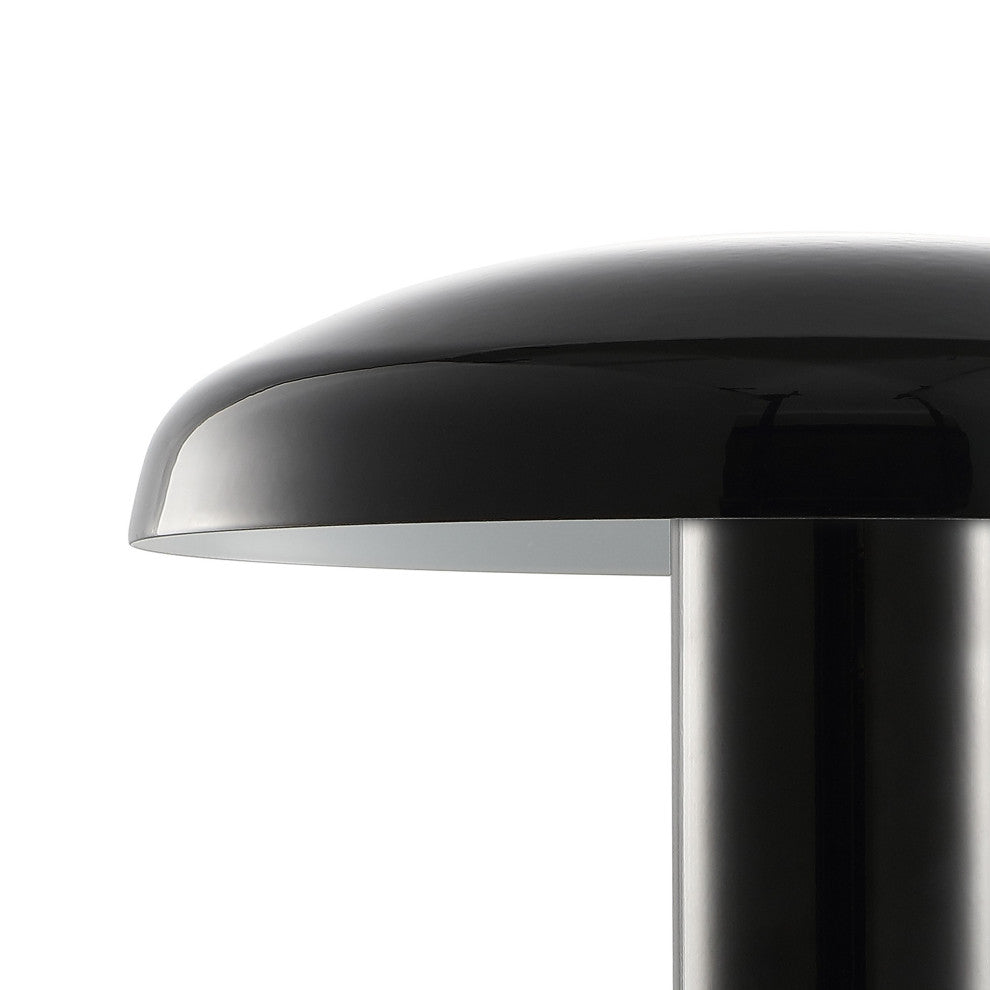 Suillius 11" Rechargeable/Cordless Iron Integrated Mushroom Table Lamp, Black