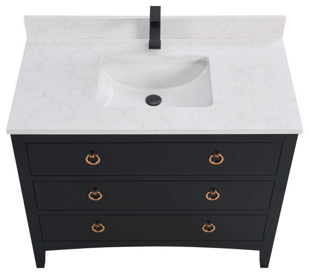 Legion Furniture WS2518 Series Bathroom Sink Vanity, Tricorn Black, 42", Artificial Stone Top, Single Sink