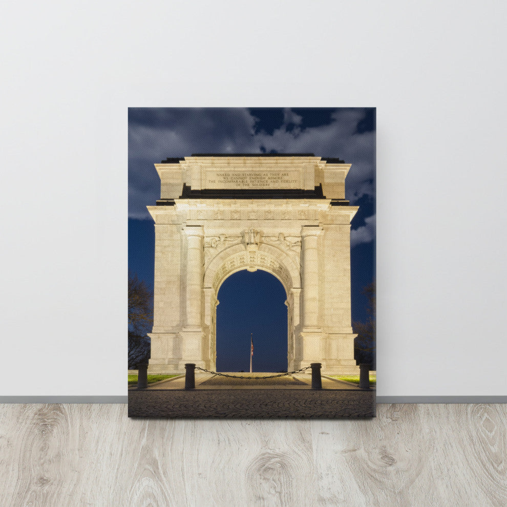 Night Photo at Valley Forge Arch Night Photo Canvas Wall Art Print, 16" X 20"