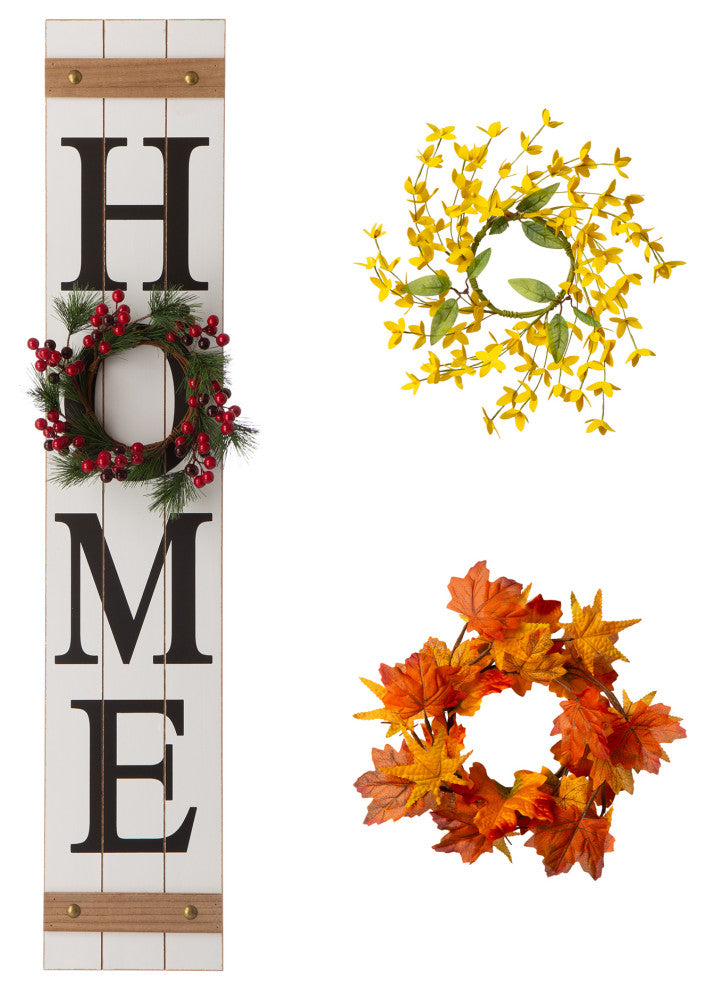 42"H Christmas Wooden HOME" White Porch Sign With Wreath