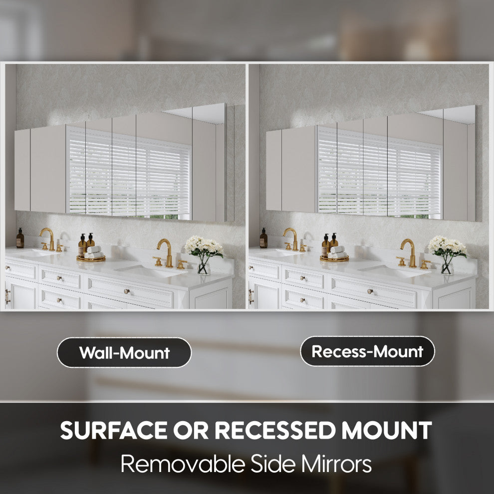 Recessed/Surface Mount Bathroom Medicine Cabinet, Reverse Installation, 92"x30"