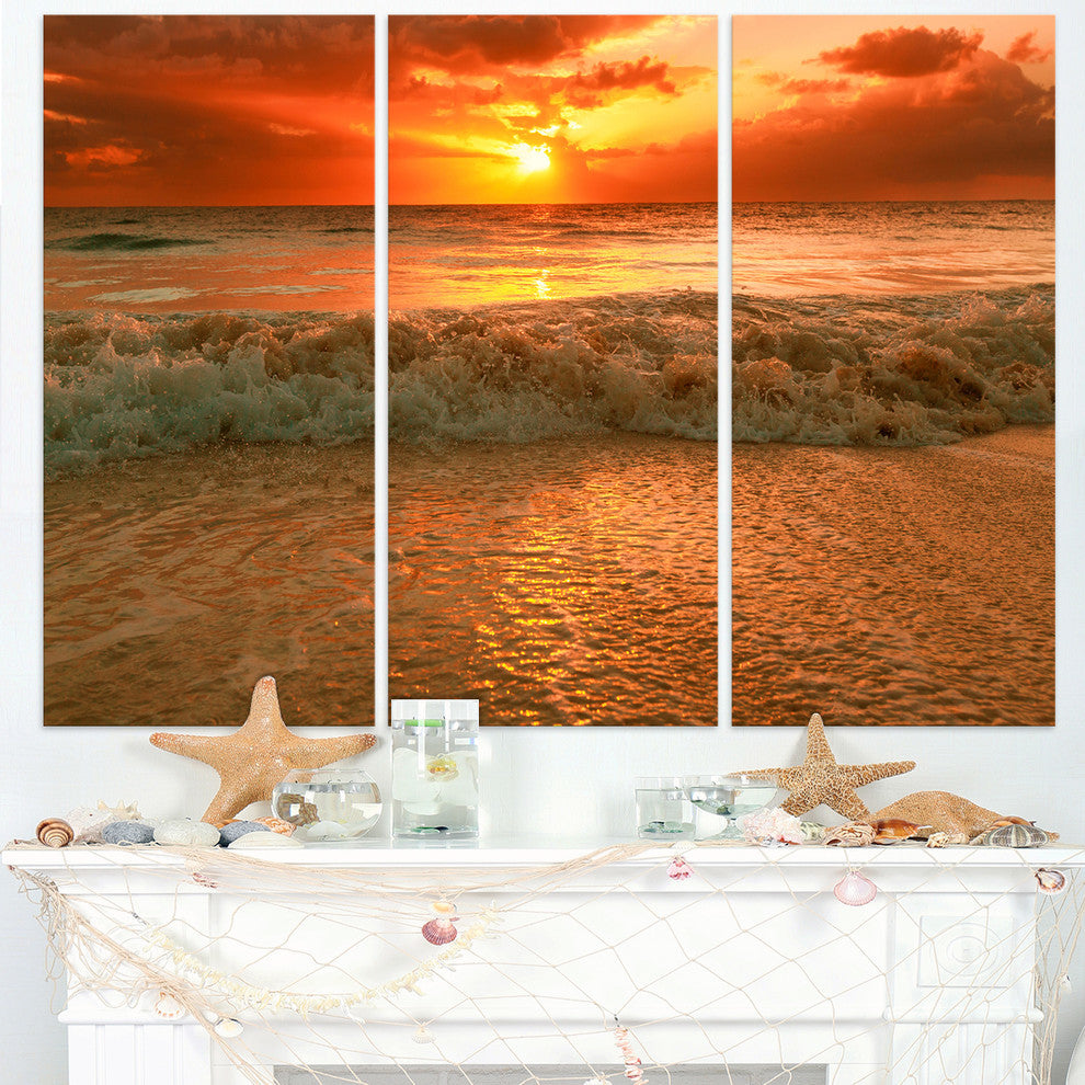 "Amazing Beauty of Sun Reflection in Sea" Metal Wall Art, 3 Panels, 36"x28"