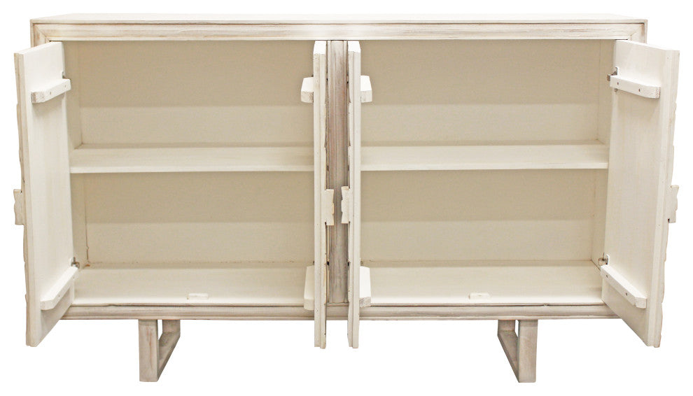 Albert Sideboard, 4-Hand Carved Doors, White Distressed Finish