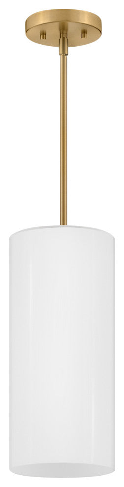 Lark Lane Single Cylindrical Pendant, Lacquered Brass + Cased Opal Glass
