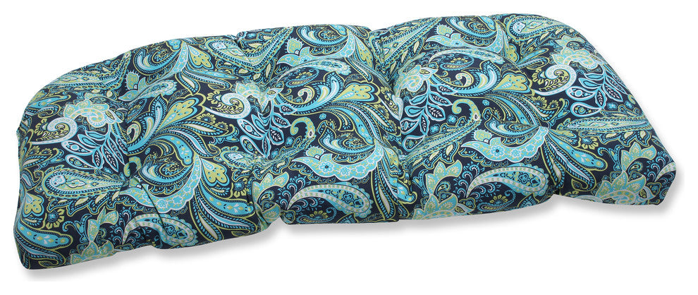 Pretty Paisley Navy Wicker Loveseat Cushion