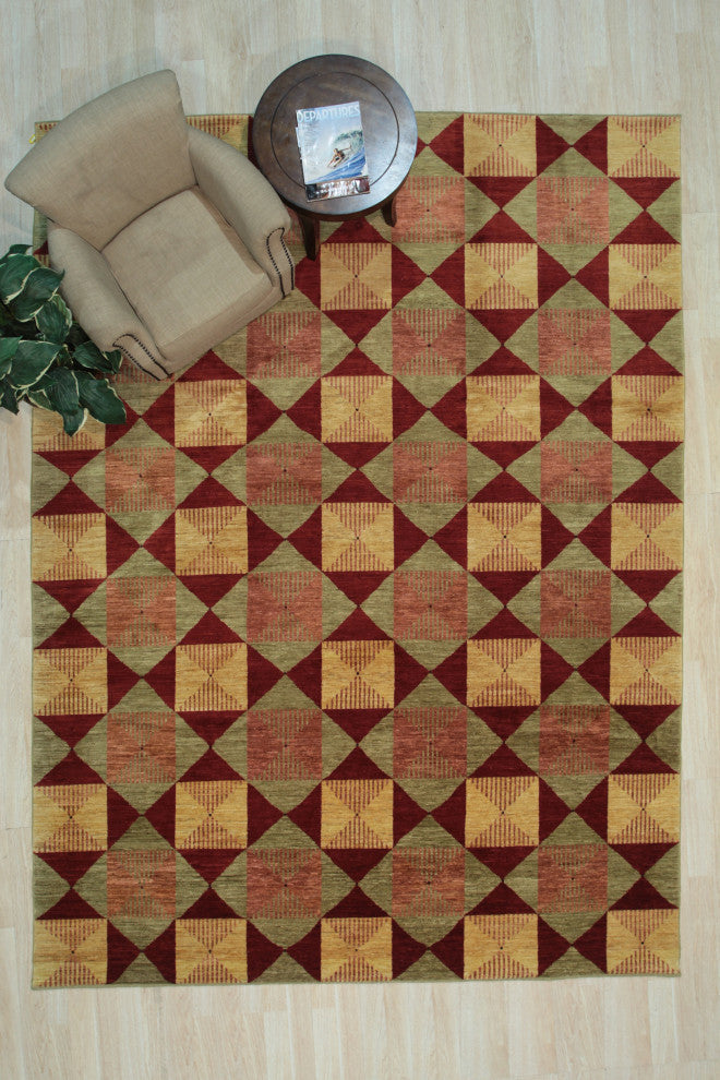 Red Transitional Geometric Turkish Knot Area Rug