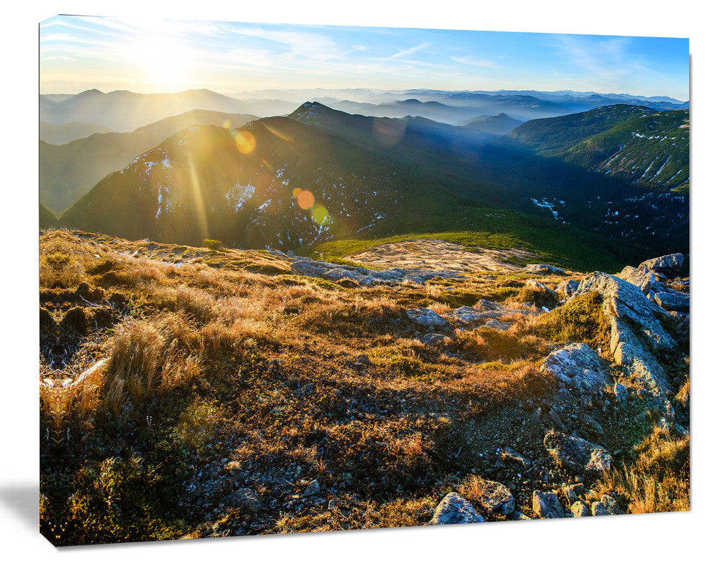 Mountains Glowing in Sunlight, Landscape Canvas Art Print, 20"x12"