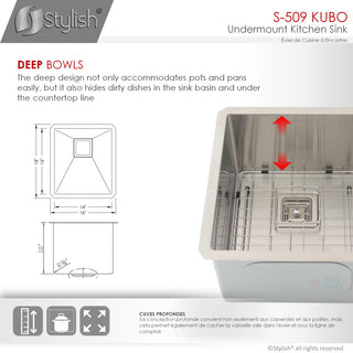 STYLISH 18" x 16" Stainless Steel Single Basin Undermount Kitchen Sink with Grid