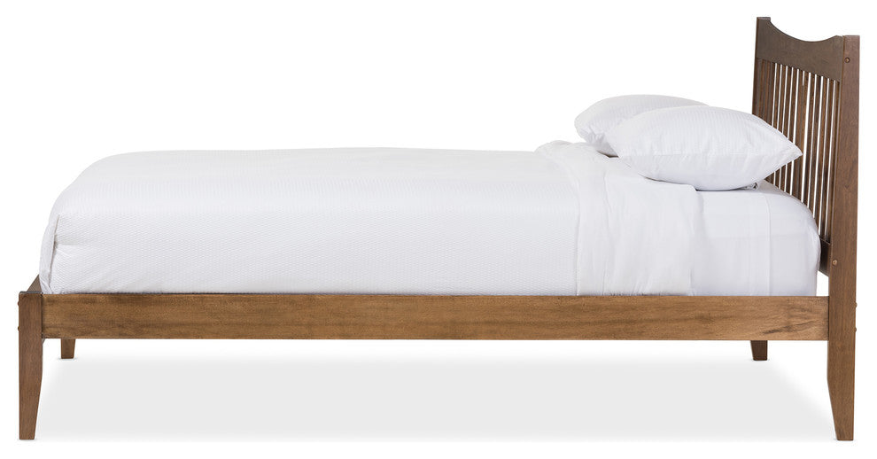 Edeline Mid-Century Solid Walnut Wood Curvaceous Slatted Queen Platform Bed
