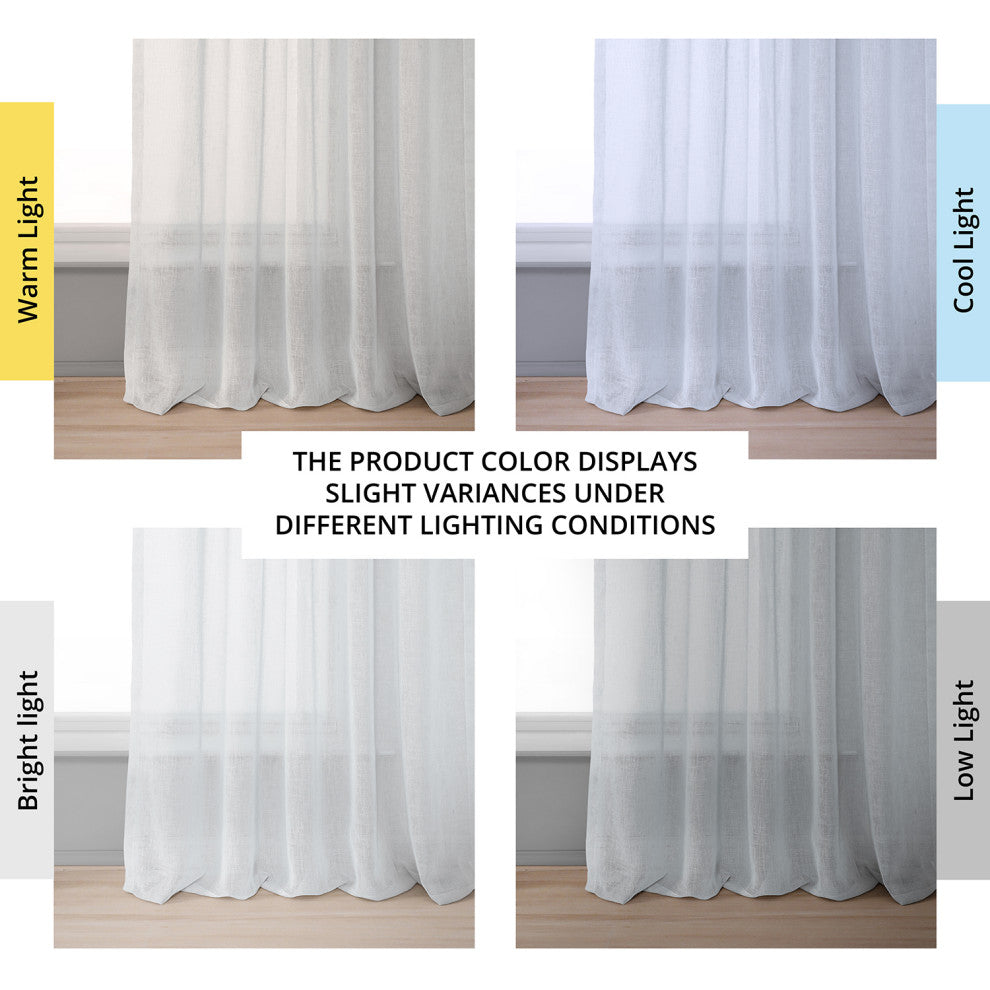 Solid FauxLinen Sheer Curtain, Single Panel, Aspen White, 50"x108"