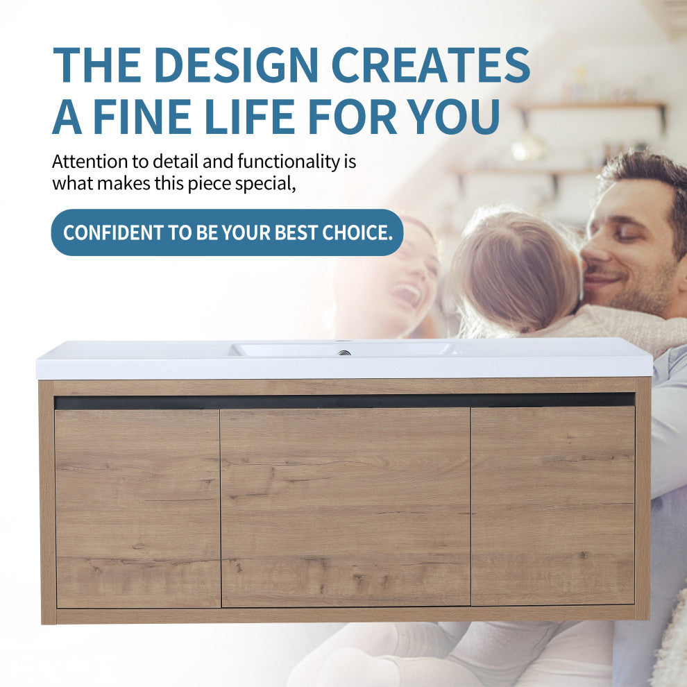 BNK Single Sink Bathroom Vanity, Wall Mounted 48", 48"x18", Imitative Oak