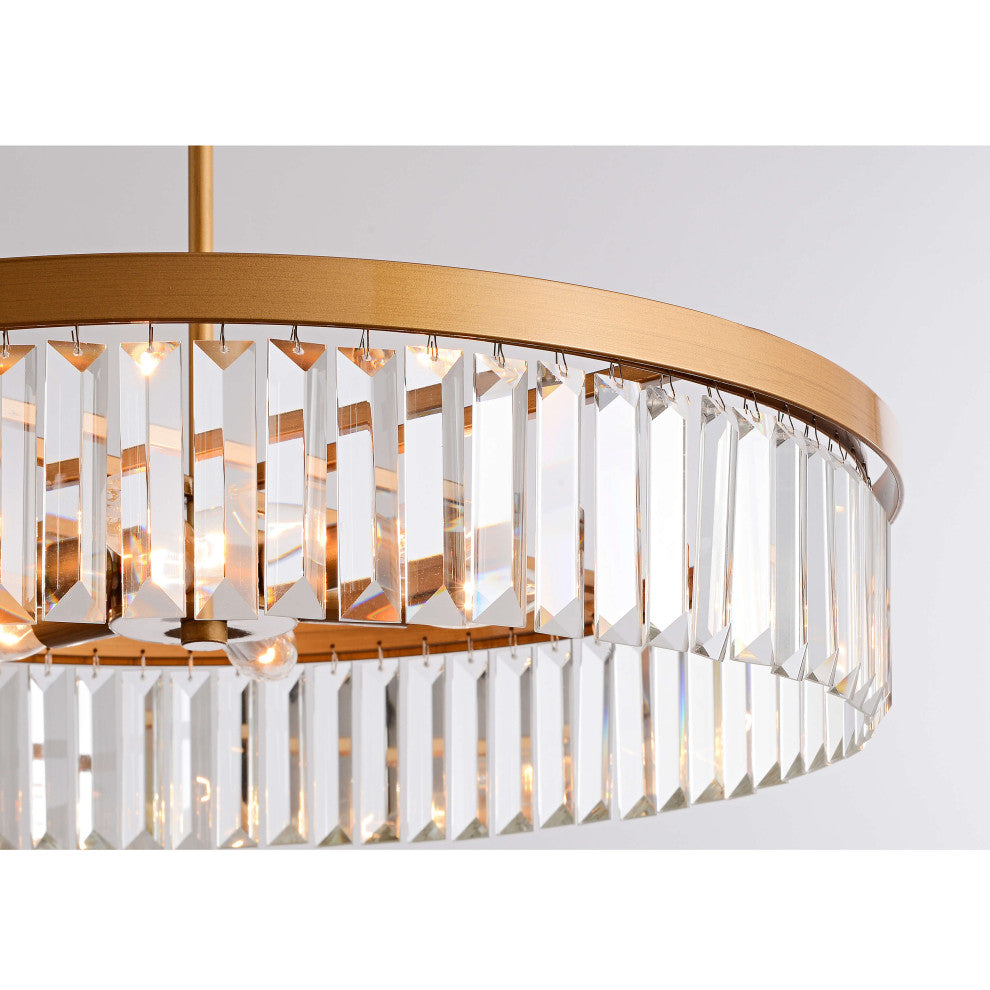 Eva Brushed Brass 6-light Glam Crystal Glass Prism Drum Chandelier