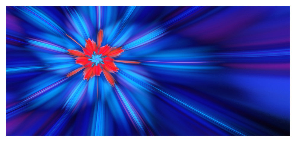 Rotating Fractal Blue Fireworks, Large Floral Canvas Art Print, 60"x28"