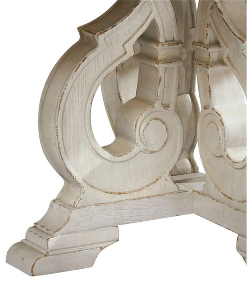 Bowery Hill Rustic Wood Round Dining Table in Antique White Finish