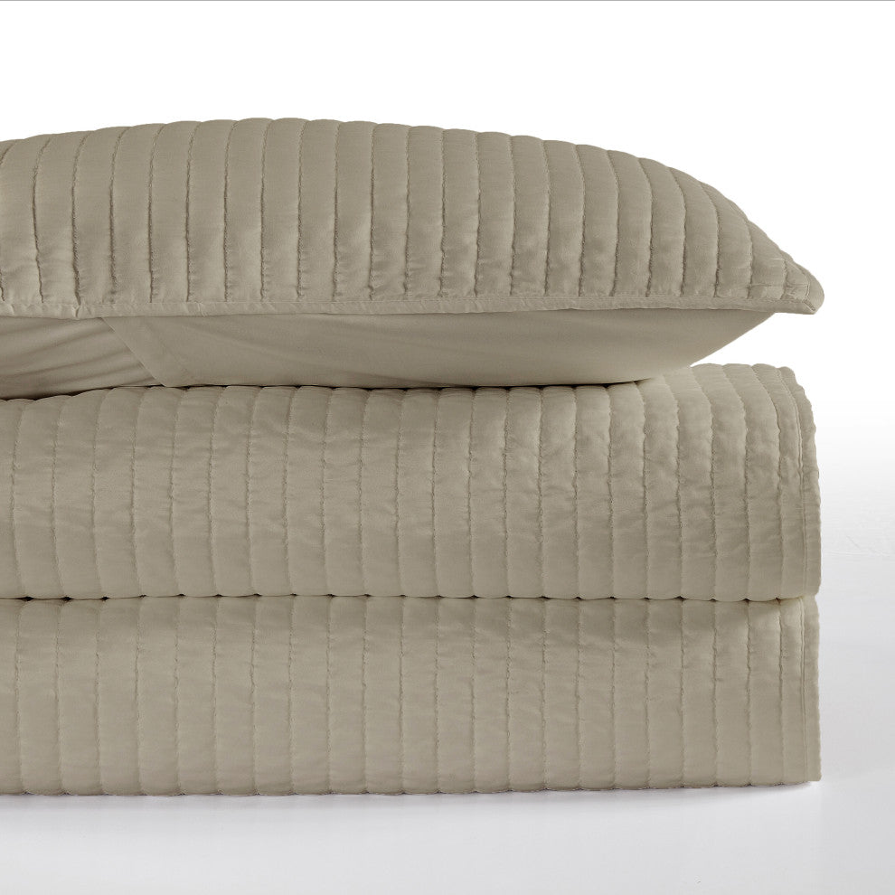 Satin Channel Quilt Set, 3 Piece, Taupe, Twin