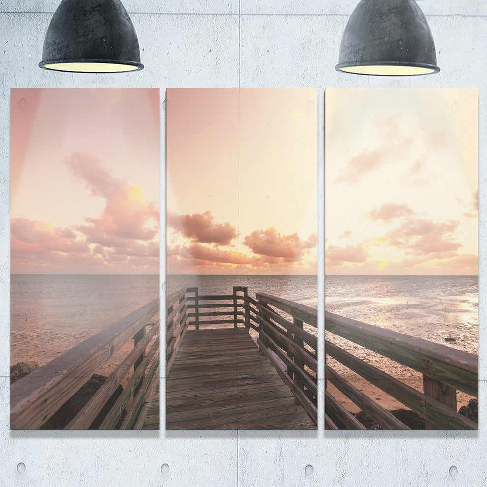 "Boardwalk on Beach Wooden Pier" Sea Bridge Metal Wall Art, 3 Panels, 36"x28"