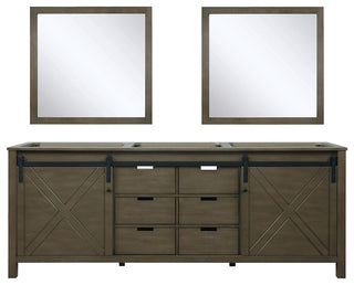 Marsyas 84" Double Vanity, No Top and 34" Mirrors, Rustic Brown