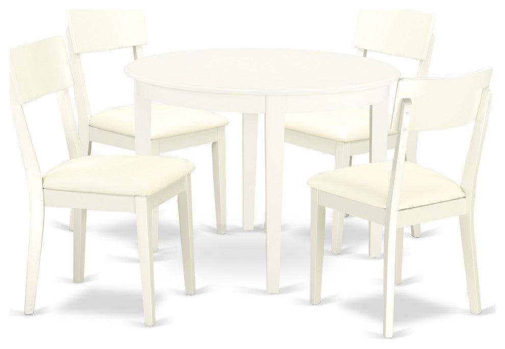 5-Piece Set With Table and 4 Faux Leather Seat Chairs, Linen White