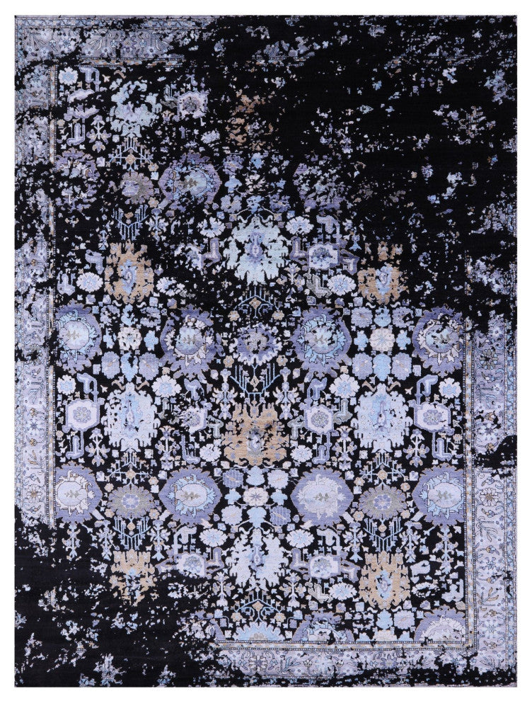8' 11" X 12' 2" Modern Handmade Wool and Silk Rug Q8714