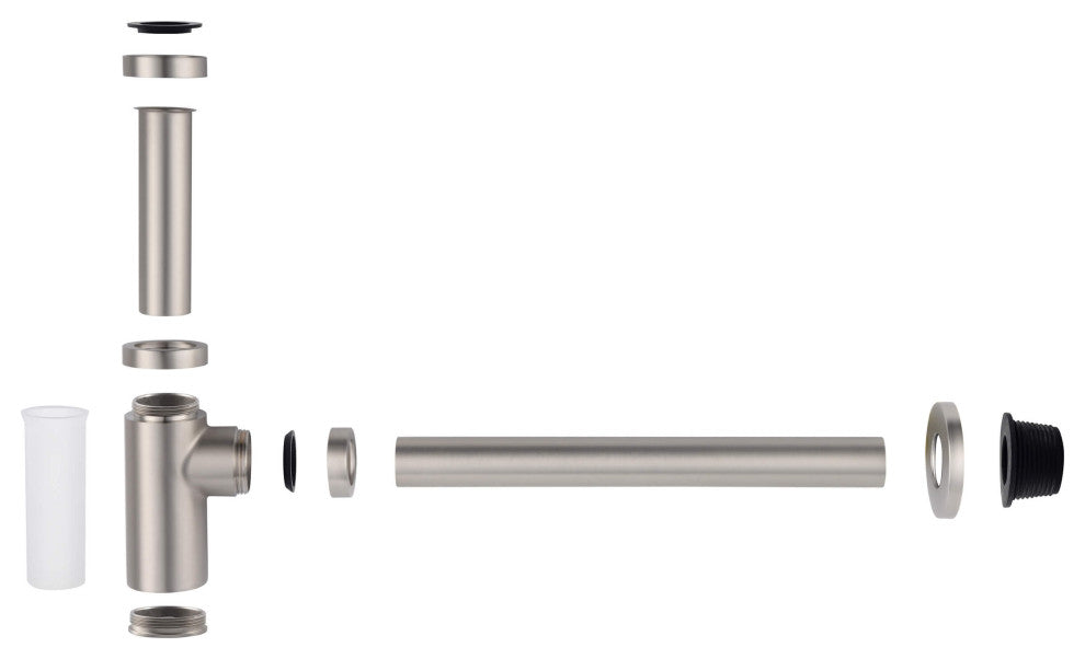 Kibi Bathroom Sink Decorative Round Bottle Trap, Brush Nickel