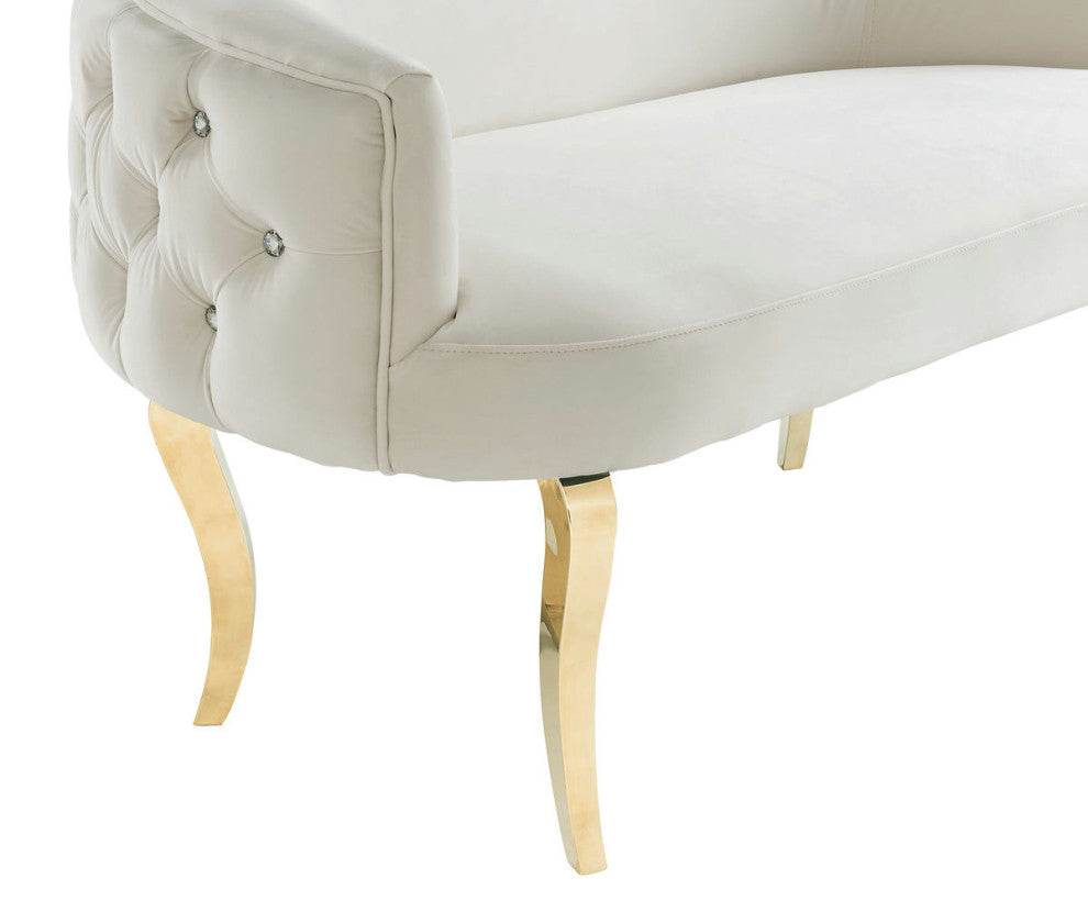 TOV Furniture Adina White Velvet Loveseat with Gold Legs