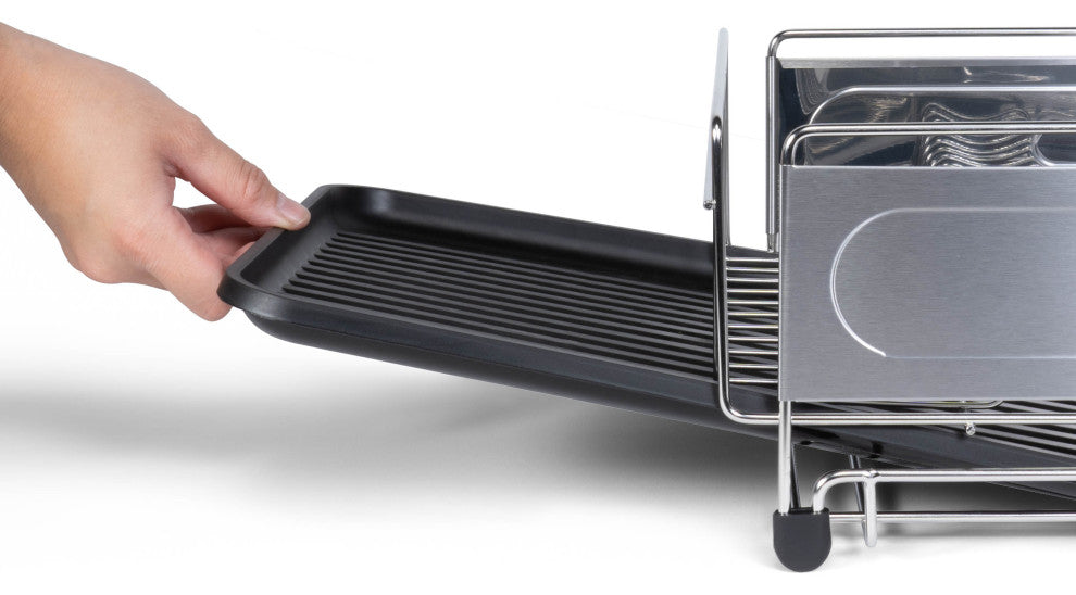 Compact 17.25" Stainless Steel Dish Rack With Wine Glass Holder, Steel/Black