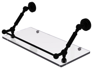 Dottingham 18" Floating Glass Shelf with Gallery Rail, Matte Black
