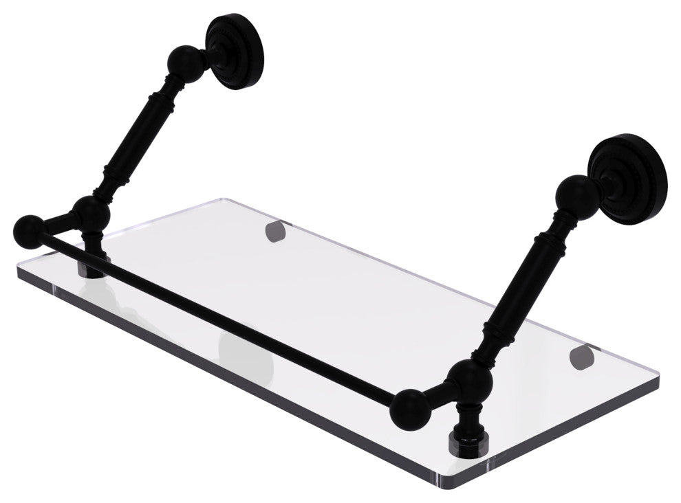 Dottingham 18" Floating Glass Shelf with Gallery Rail, Matte Black