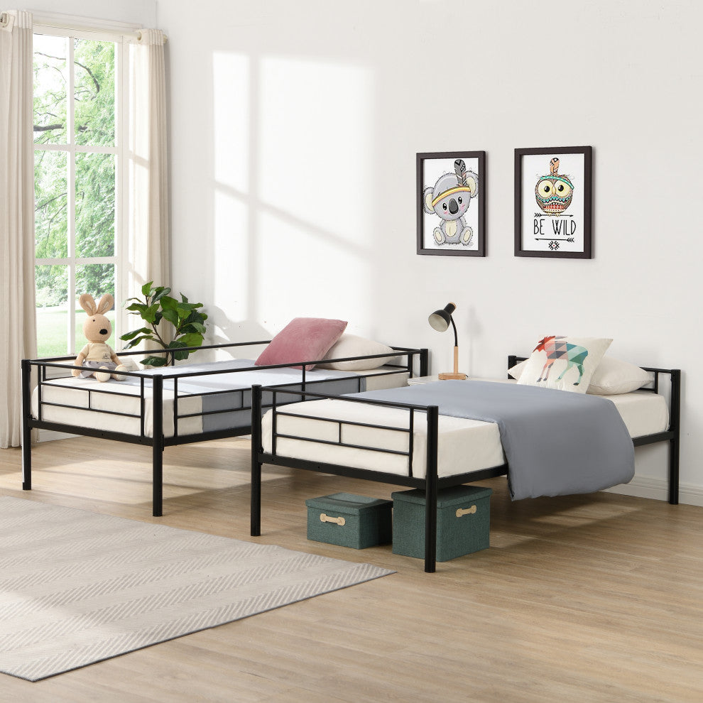 Gewnee Bunk Bed Twin Over Twin Size with 2 Ladders and Full-Length Guardrail