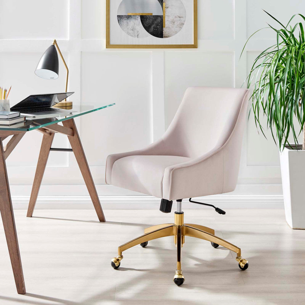 Computer Work Desk Chair, Pink, Velvet, Modern, Home Business Office Furniture