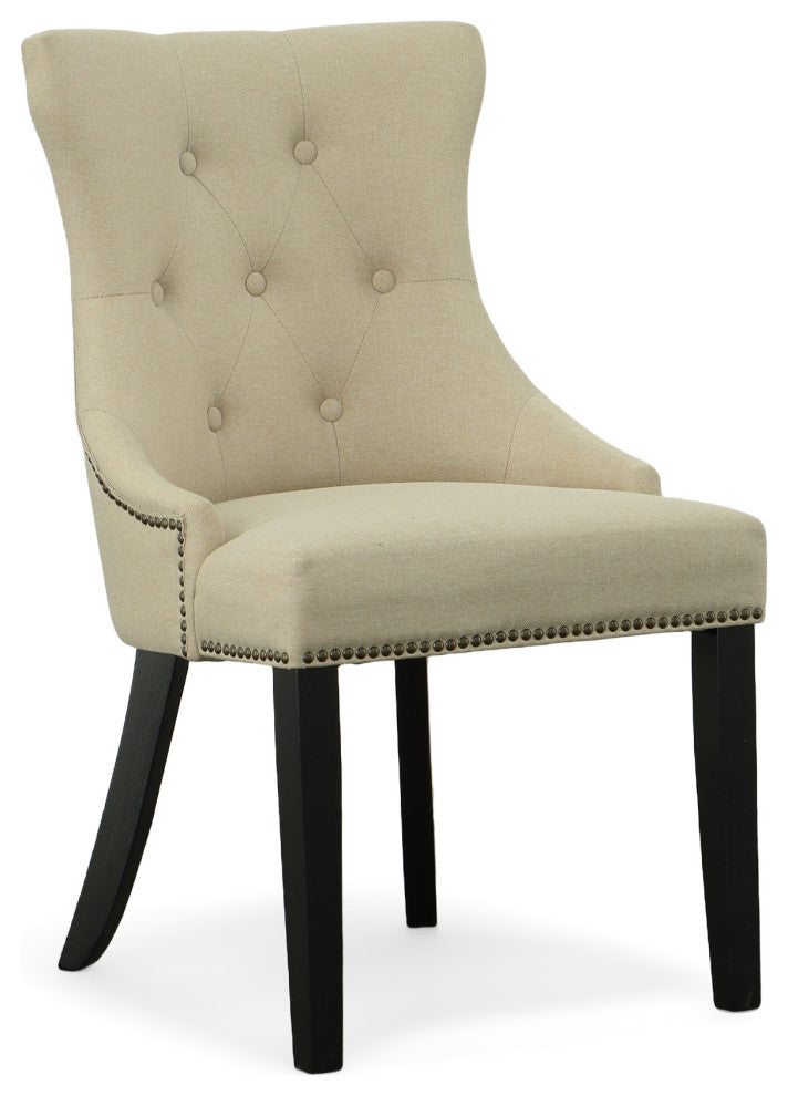 Megan Tufted Chair With Nailhead Trim, Linen/Espresso