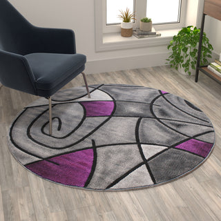 Jubilee Collection Modern Abstract Pattern Area Rug, Purple, 5' X 5'