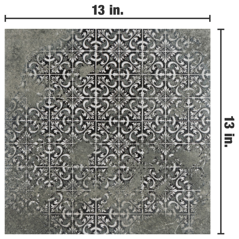 Antigua Deco Graphite Porcelain Floor and Wall Tile