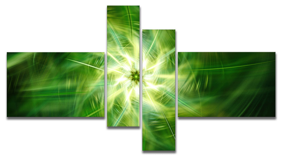 Rotating Fractal Green Fireworks, Floral Canvas Art Print, 60"x32", 4 panels
