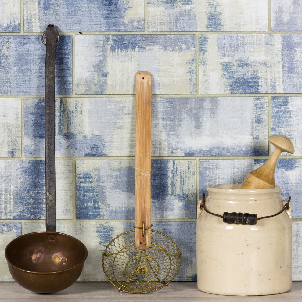 Nature 4 in x 16 in Glass Subway Tile in Cement Blue