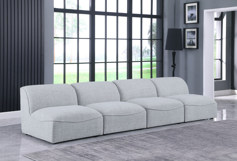 Miramar Linen Textured Fabric Upholstered 4-Piece Modular Sofa, Grey