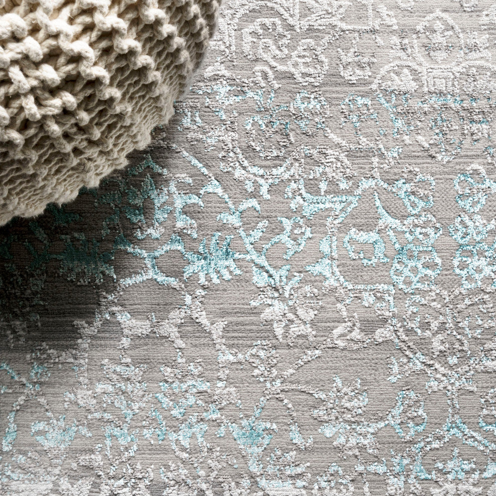 Tidal Modern Strie' Area Rug, Gray/Turquoise, 3 X 5