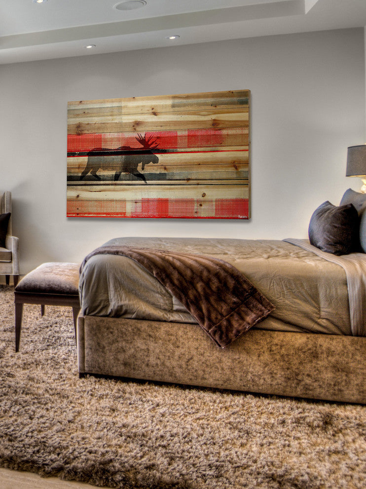 "Lone Moose" Painting Print on Natural Pine Wood, 45"x30"