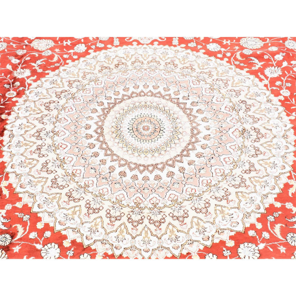 Red Sino Tabriz 250 KPSI Clearance Hand Knotted Silken Oversized Rug 12'0"x18'4"