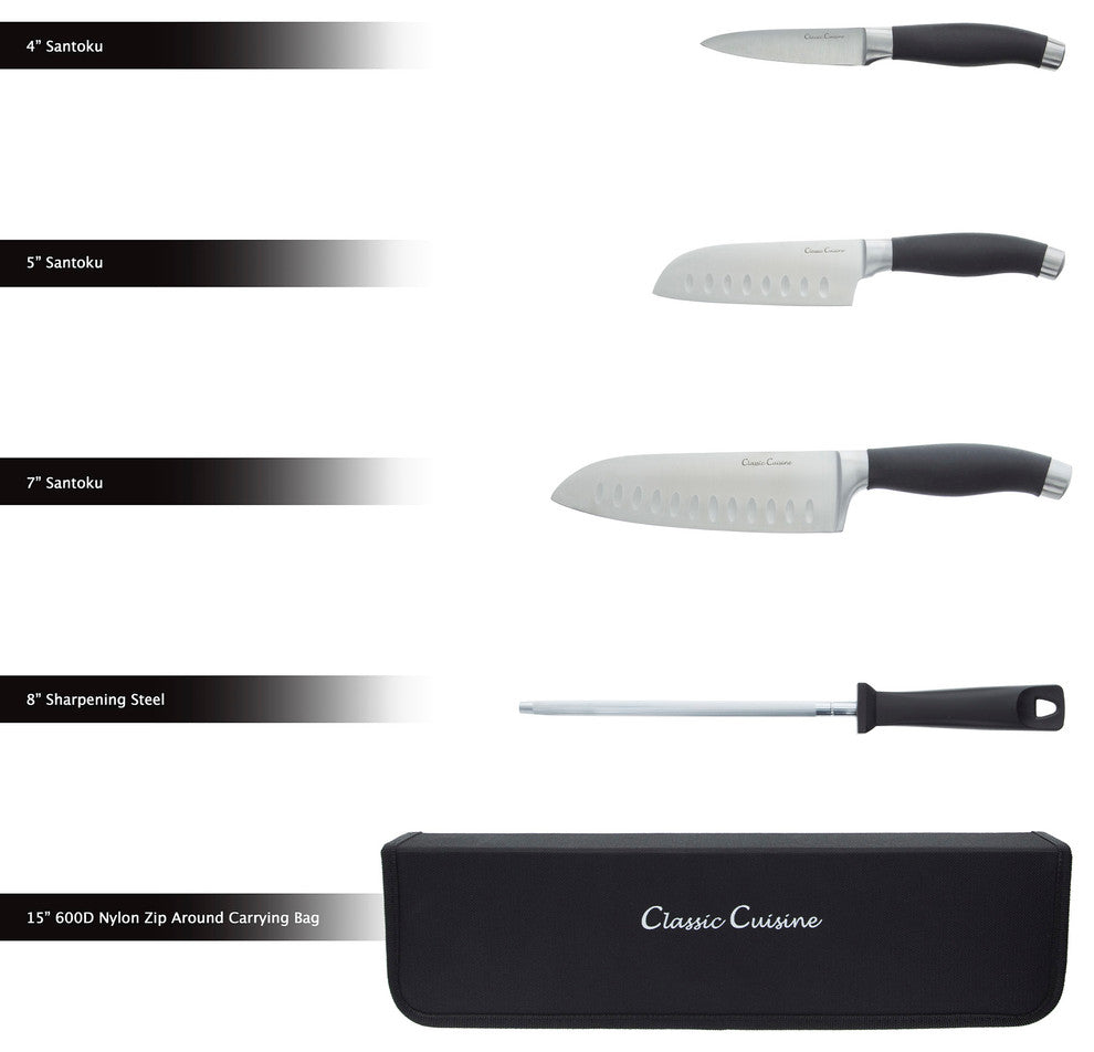 Classic Cuisine 5-Piece Knife Set, Stainless Steel Forged Knives, Travel Bag