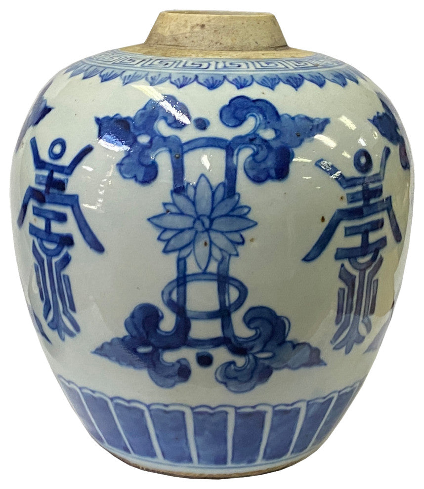 Oriental Handpainted Flower Pattern Blue White Porcelain Ginger Jar Hws2320