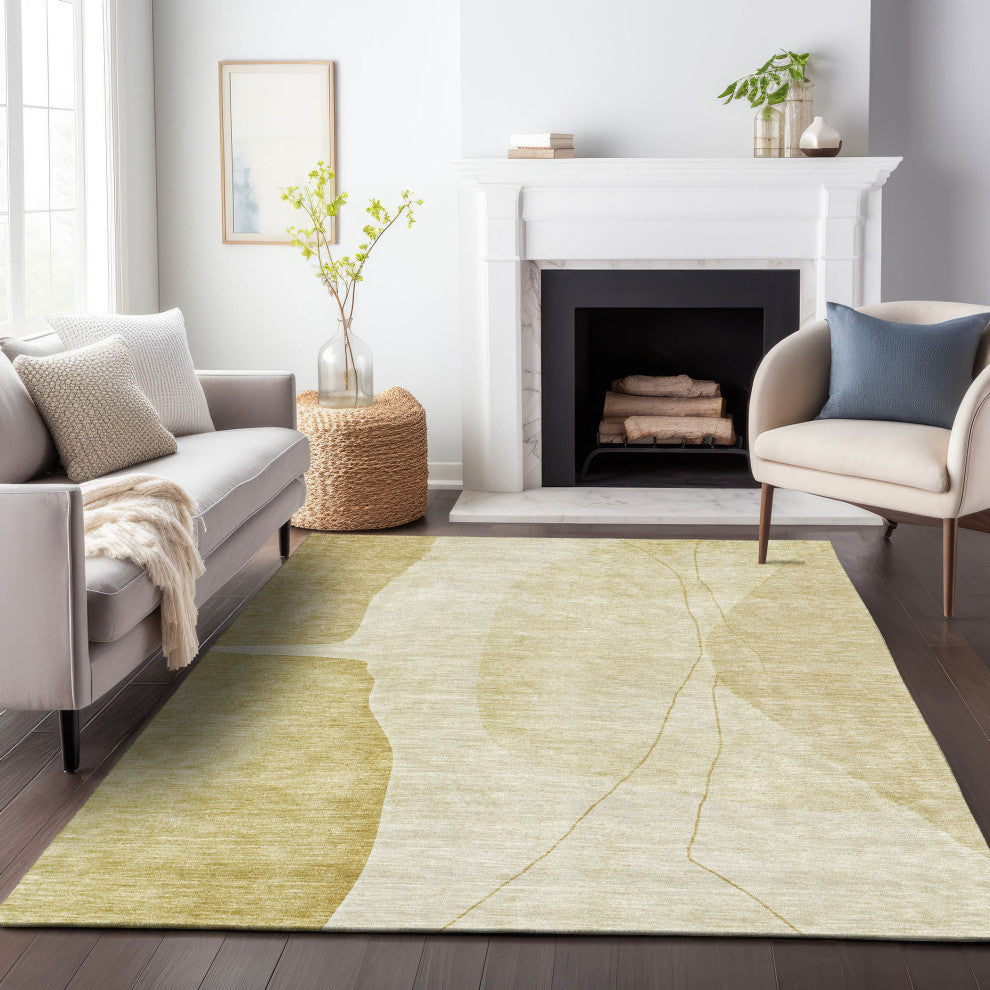 Premium Machine Washable Mayfield AMF696 Gold 9' x 12' Rug