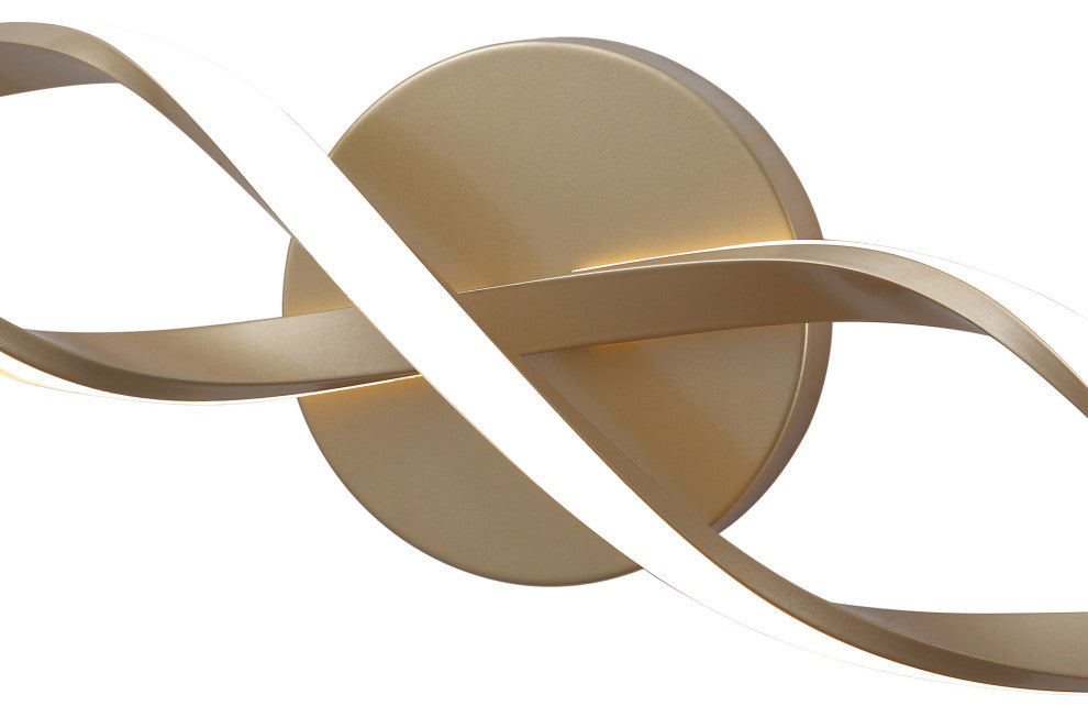 1-Light Modern Wavy Curved LED Vanity Light, Gold